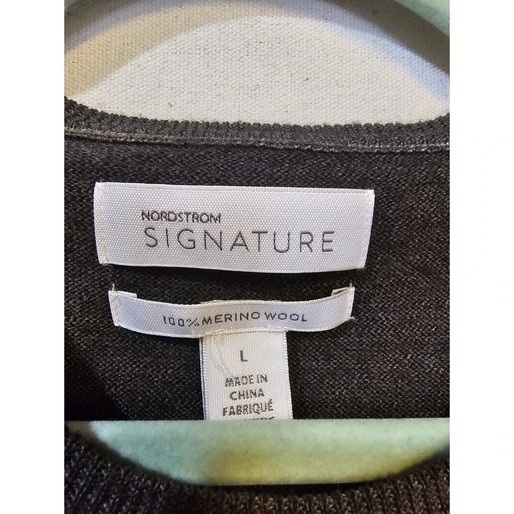 Nordstrom Mens Washable Merino Wool Crewneck Sweater Dark Gray Size Large Casual